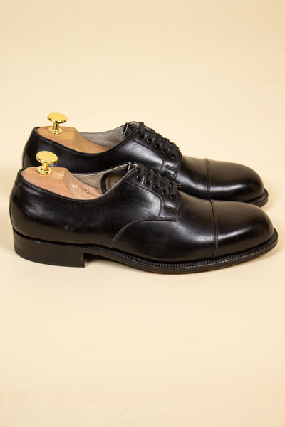 SWEDISH 1940S/1950S BLACK DERBY SHOES BY W-SKO. SIZE EU 41 (US 8/UK 7.5)