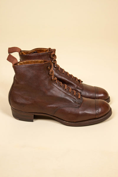 SWEDISH 1900/1910 BROWN EMBROIDERED BOOTS. SIZE EU 42 (US 9/UK 8.5)