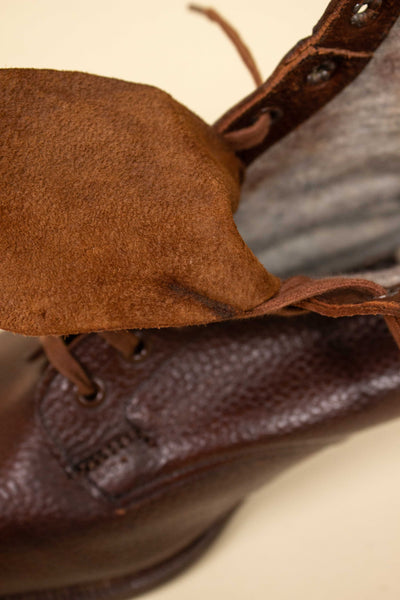 SWEDISH 1900/1910 BROWN EMBROIDERED BOOTS. SIZE EU 42 (US 9/UK 8.5)