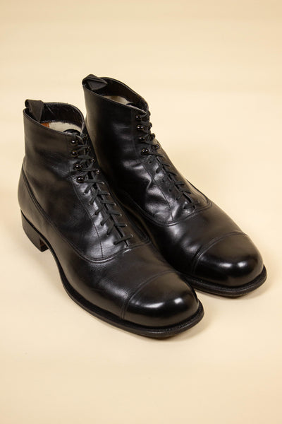 1930S SWEDISH BLACK BALMORAL BOOTS BY ENGELBREKT. SIZE CA EU 45