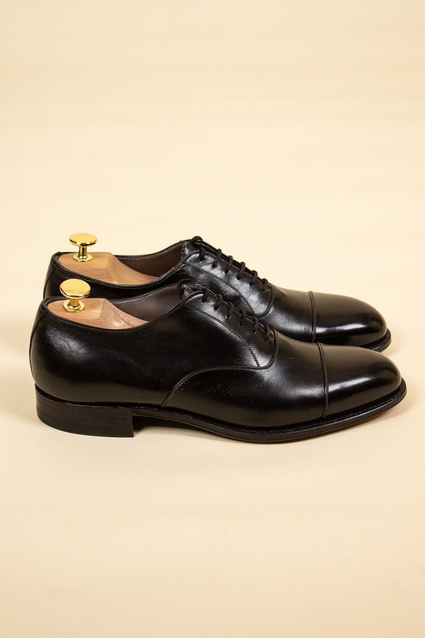 SWEDISH 1940S/1950S BLACK OXFORD DEADSTOCK SHOES BY ENGELBREKT. SIZE CA EU 41-42