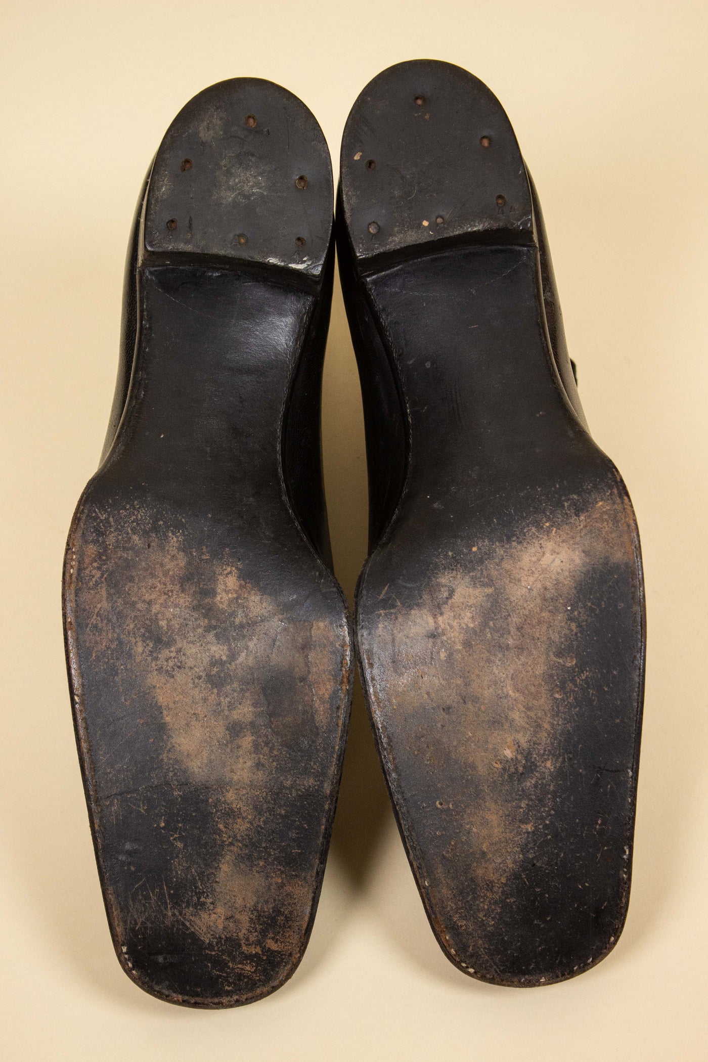 SWEDISH EARLY 1900S BLACK BALMORAL BOOTS WITH ORIGINAL SHOE TREES. SIZE CA EU 45 NARROW