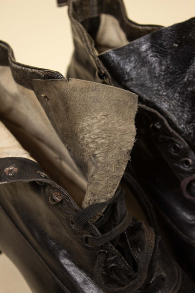 SWEDISH EARLY 1900S BLACK BALMORAL BOOTS WITH ORIGINAL SHOE TREES. SIZE CA EU 45 NARROW