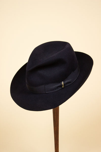 ITALIAN 2000S BLACK FEDORA FELT HAT BY BORSALINO. SIZE 63