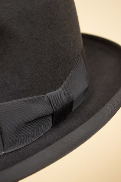 BRITISH 1950S/1960S DARK GREY HOMBURG HAT BY PERCY JONES & CO. SIZE 57,5