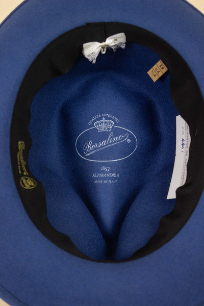 ITALIAN 2000S BLUE FEDORA FELT HAT BY BORSALINO. SIZE 62