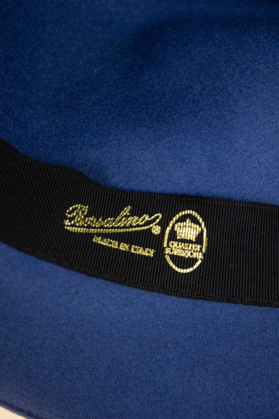 ITALIAN 2000S BLUE FEDORA FELT HAT BY BORSALINO. SIZE 62