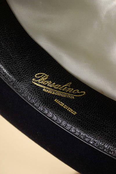 ITALIAN 1950S/1960S BLACK FEDORA BY BORSALINO. SIZE CA EU 57
