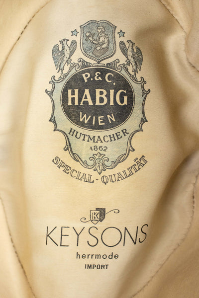 AUSTRIAN 1940S/1950S BLACK HOMBURG HAT BY HABIG. SIZE CA EU 58