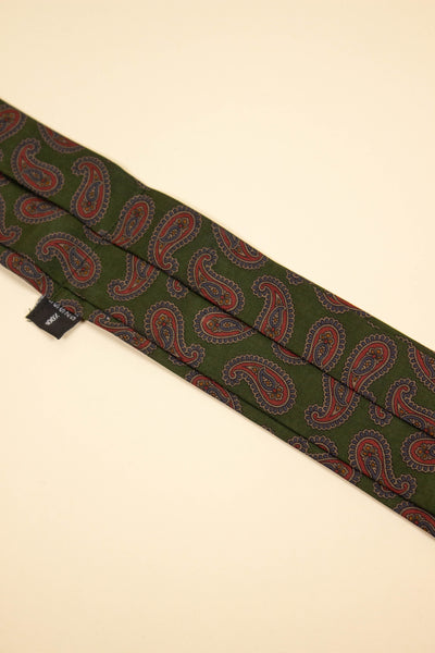 ITALIAN GREEN/RED/BLUE 100% SILK PAISLEY ASCOT TIE