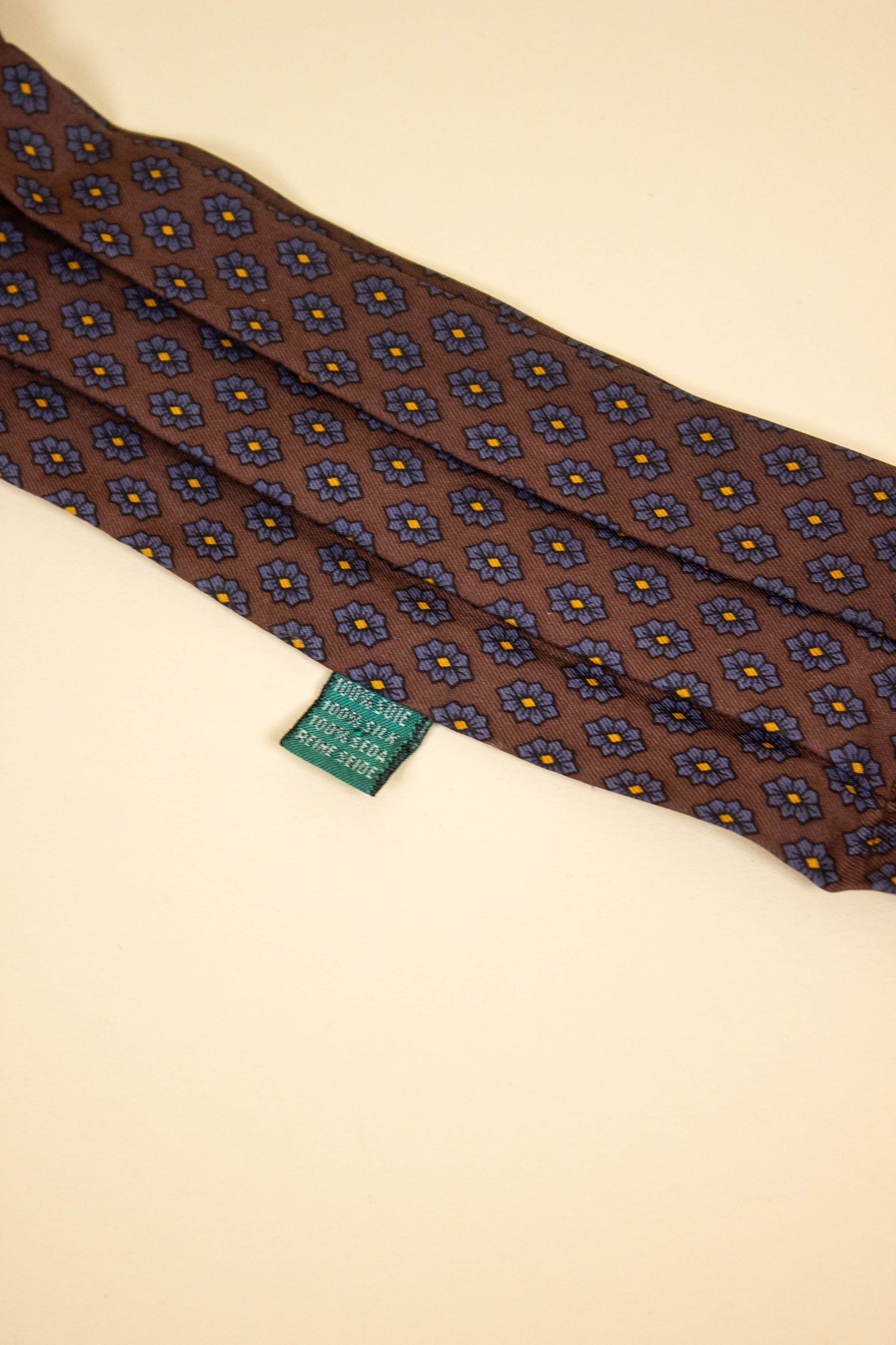 ITALIAN BROWN/BLUE/YELLOW 100% SILK ASCOT TIE