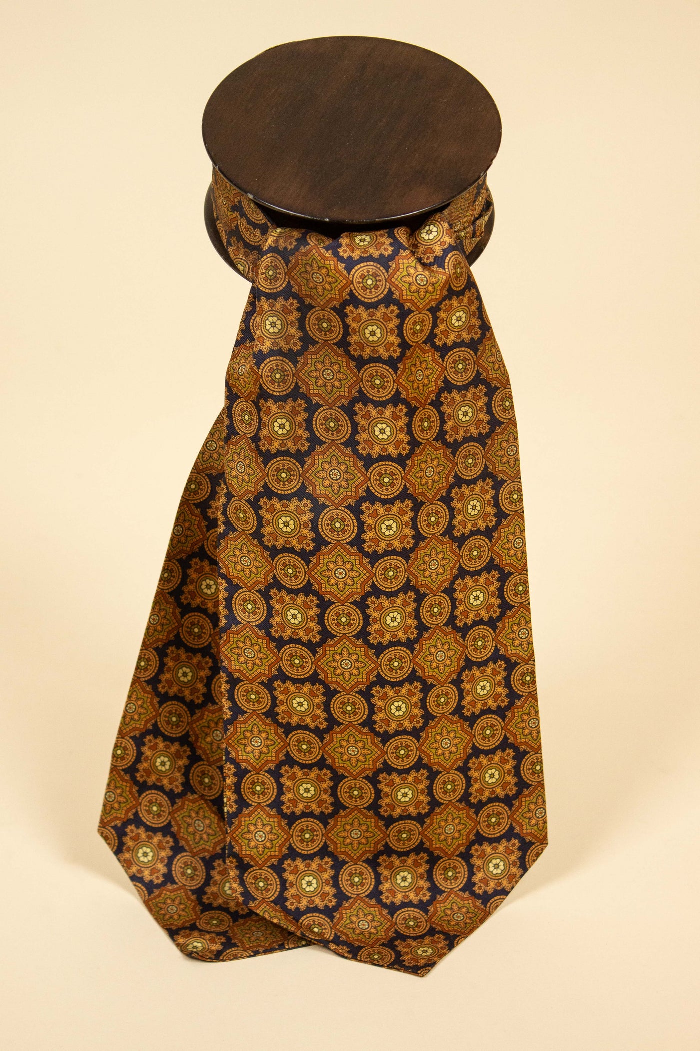 ITALIAN BROWN/GREEN/BLUE 100% SILK ASCOT TIE