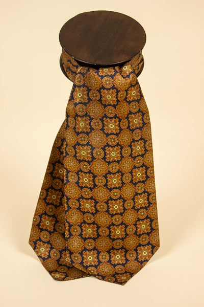 ITALIAN BROWN/GREEN/BLUE 100% SILK ASCOT TIE