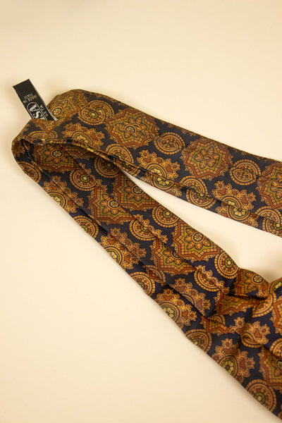 ITALIAN BROWN/GREEN/BLUE 100% SILK ASCOT TIE
