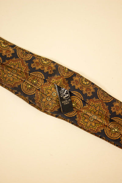 ITALIAN BROWN/GREEN/BLUE 100% SILK ASCOT TIE