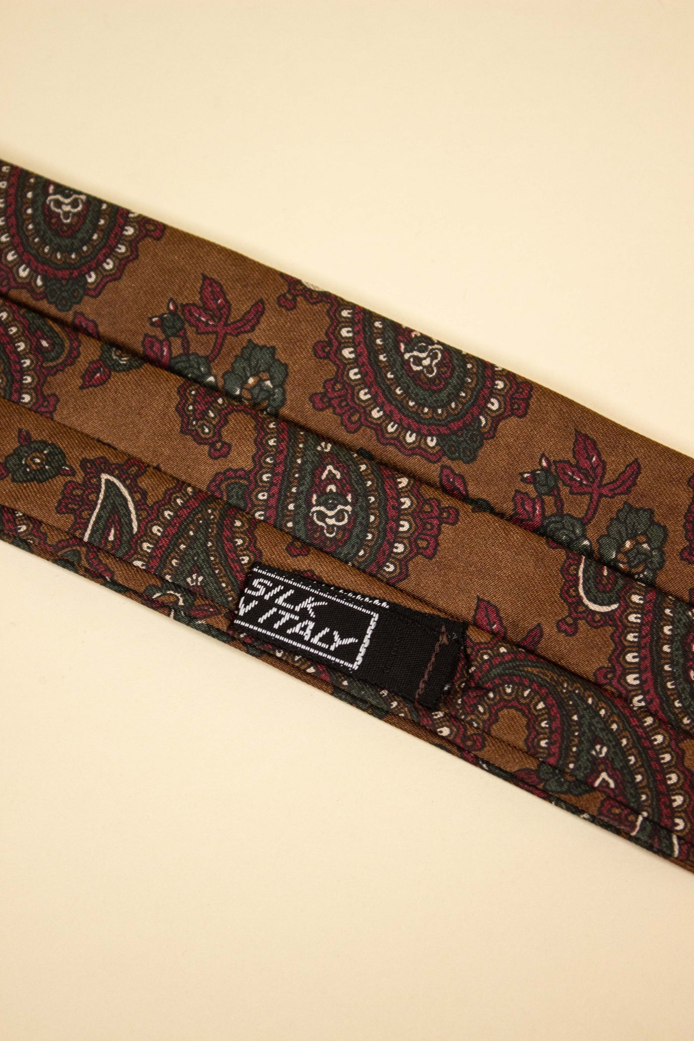ITALIAN BROWN/GREEN/RED PAISLEY 100% SILK ASCOT TIE