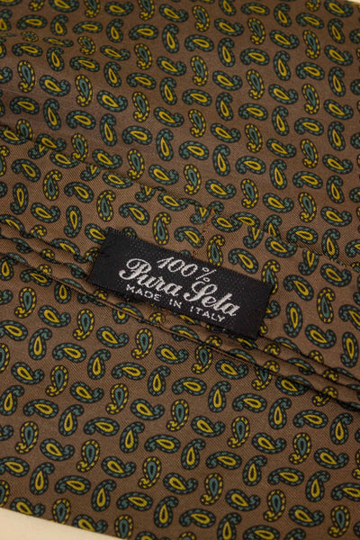 ITALIAN BROWN/GREEN/YELLOW PAISLEY 100% SILK ASCOT TIE