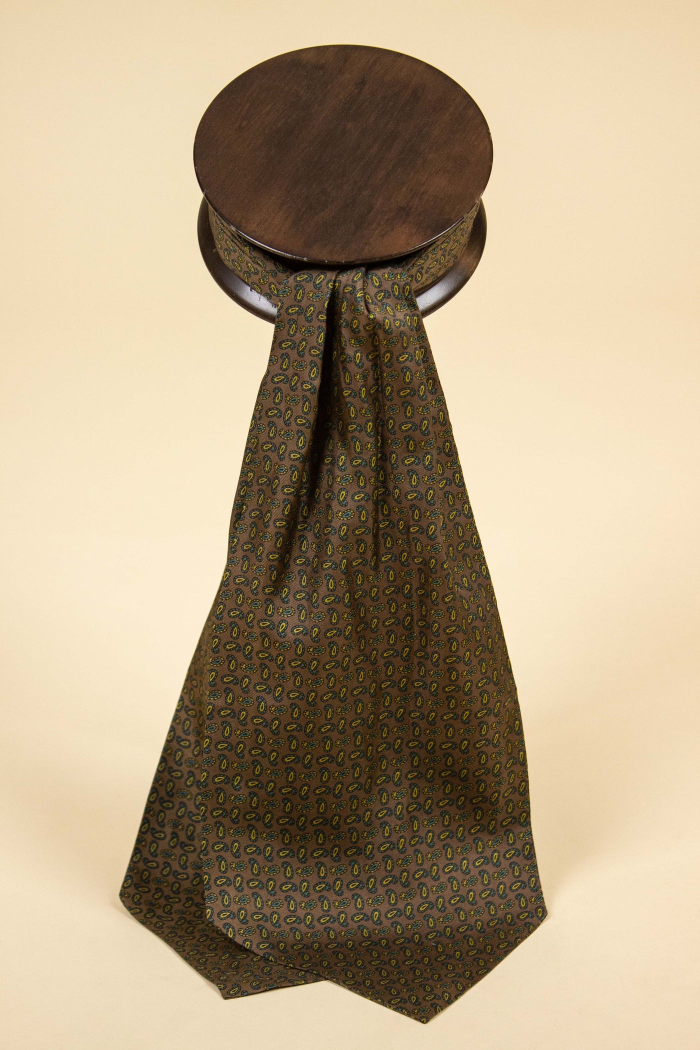 ITALIAN BROWN/GREEN/YELLOW PAISLEY 100% SILK ASCOT TIE