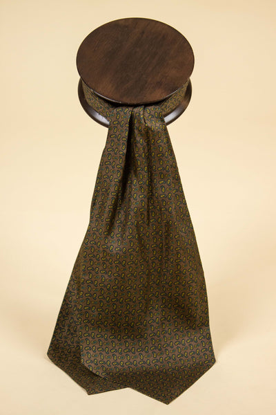 ITALIAN BROWN/GREEN/YELLOW PAISLEY 100% SILK ASCOT TIE