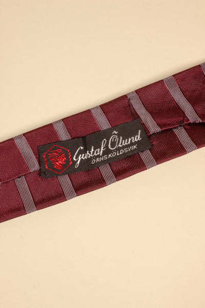 1930s/1940s Swedish burgundy necktie with grey horisontal stripes