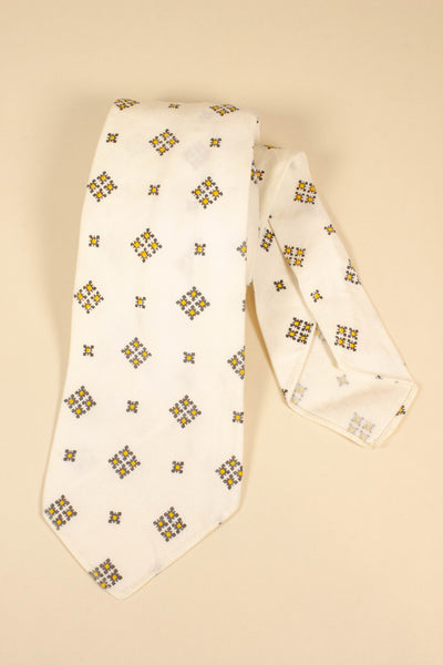 ITALIAN 1950S CREAM TIE WITH YELLOW AND BROWN PATTERN
