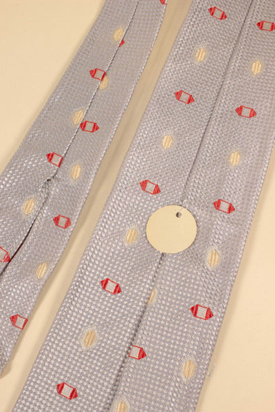 SWEDISH 1930S/1940S GREY DEADSTOCK TIE WITH RED AND YELLOW PATTERN