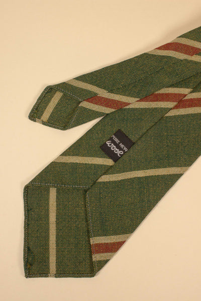 1960S MOSS GREEN WOOL TIE WITH RUST AND BEIGE STRIPES
