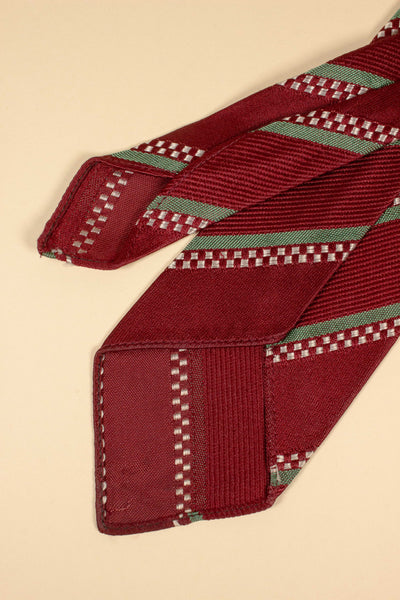 SWEDISH 1930S/1940S RED TIE WITH WHITE DOTS AND GREEN STRIPES