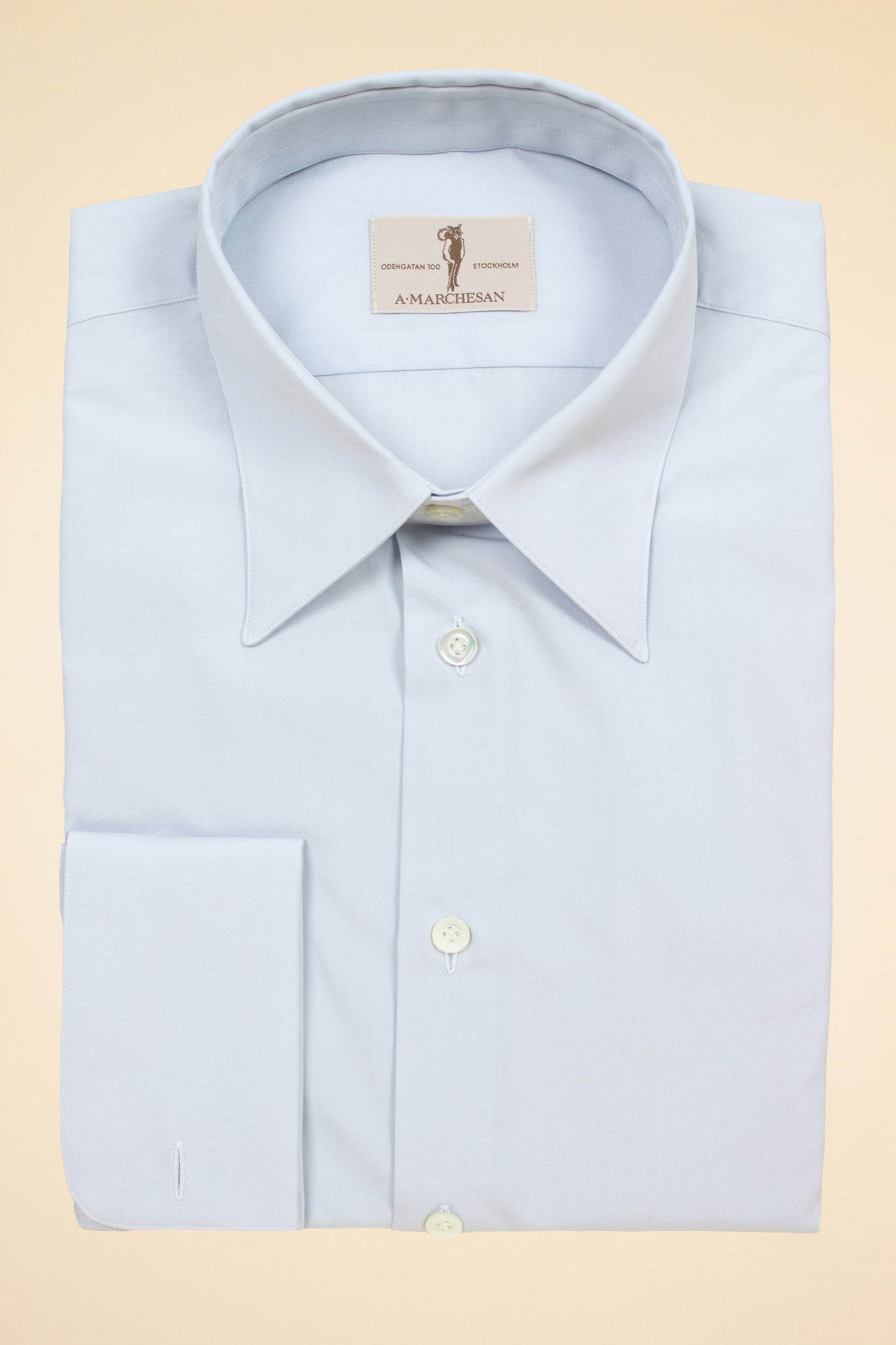 A. MARCHESAN BLUE-GREY SHIRT WITH "AQUILEIA" COLLAR AND FRENCH CUFFS