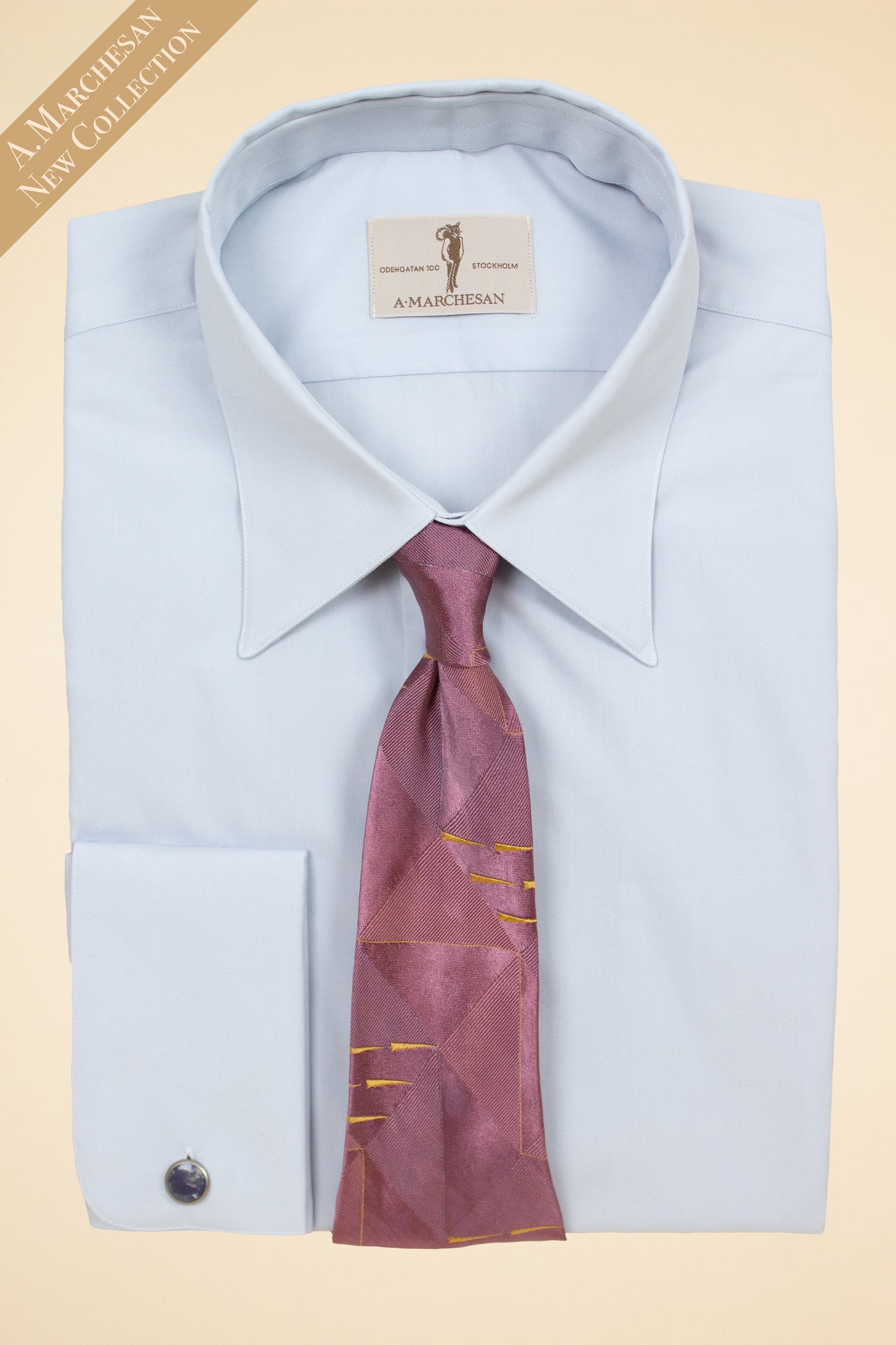 A. MARCHESAN BLUE-GREY SHIRT WITH "AQUILEIA" COLLAR AND FRENCH CUFFS