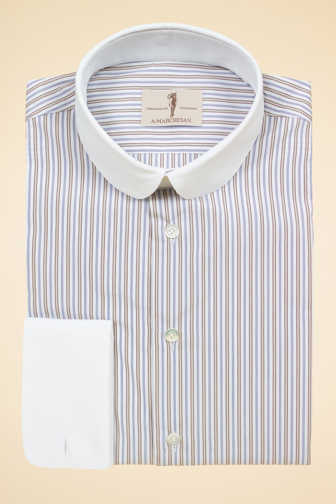 A. MARCHESAN STRIPED SHIRT WITH WHITE "LIGNANO" CLUB COLLAR AND WHITE FRENCH CUFFS