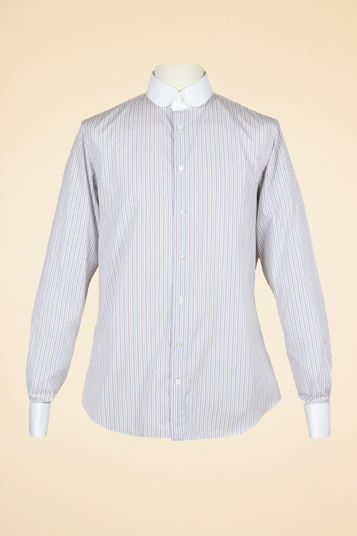 A. MARCHESAN STRIPED SHIRT WITH WHITE "LIGNANO" CLUB COLLAR AND WHITE FRENCH CUFFS