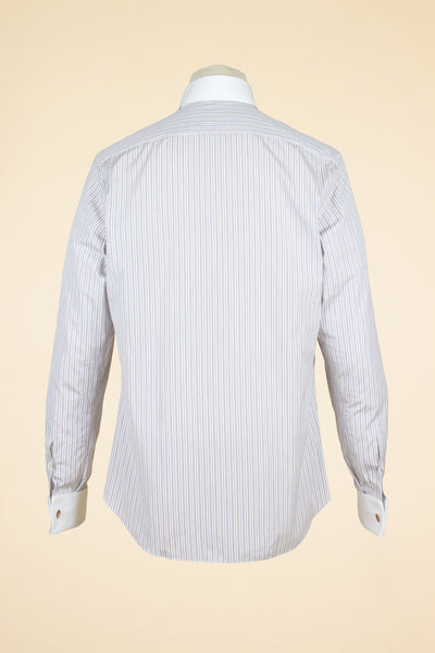 A. MARCHESAN STRIPED SHIRT WITH WHITE "LIGNANO" CLUB COLLAR AND WHITE FRENCH CUFFS