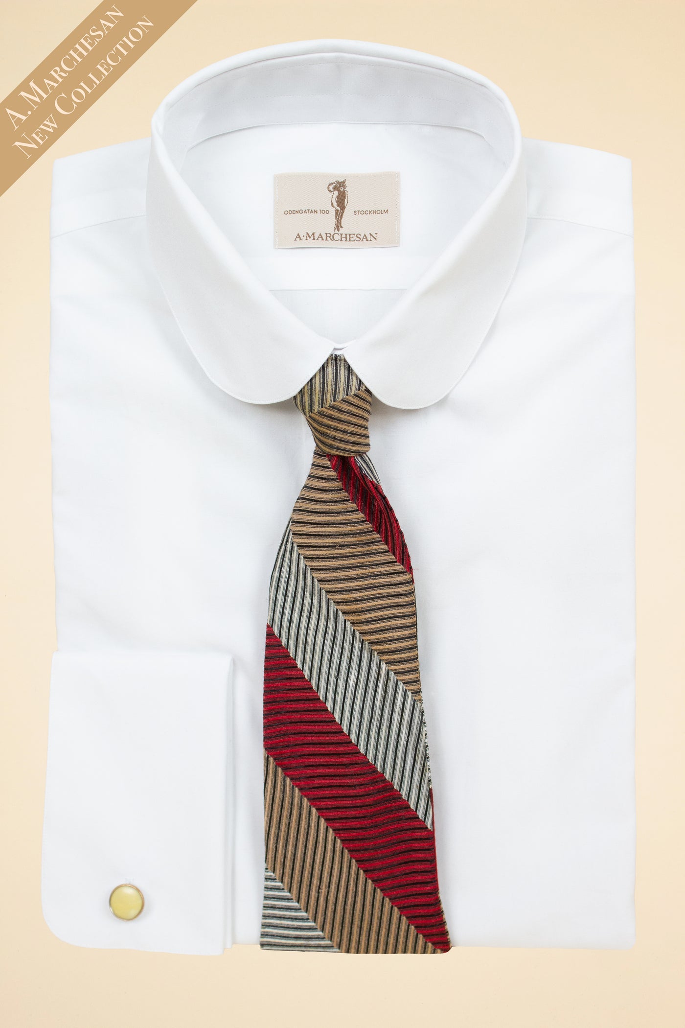 A. MARCHESAN WHITE SHIRT WITH  "LIGNANO" CLUB COLLAR AND FRENCH CUFFS