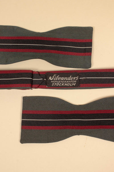 1940s/1950s green bow tie with red, black and white stripes