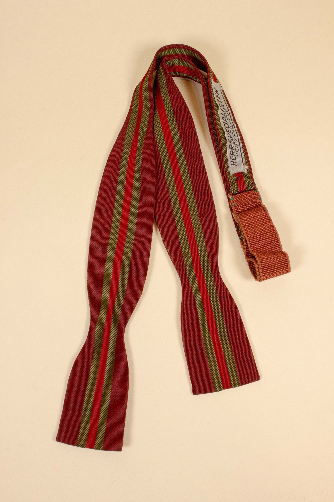 1950s red bow tie with green stripes