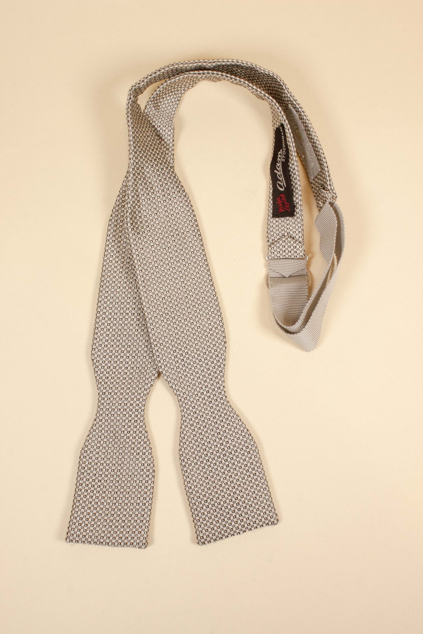 1950s/1960s silk silver bow tie with small black pattern