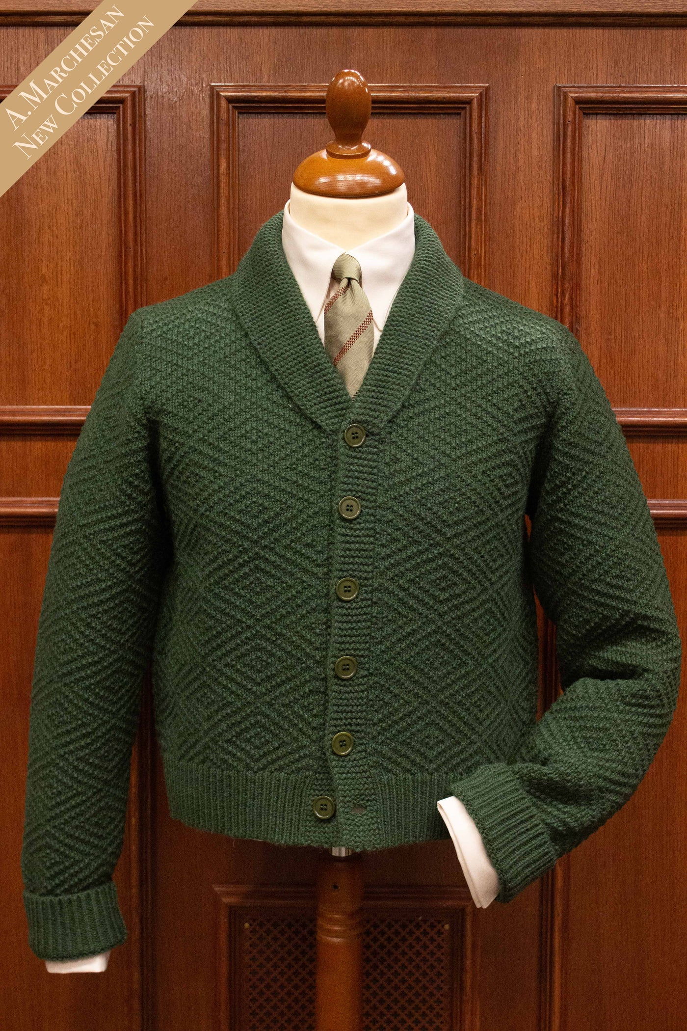 A. Marchesan "Laggarsvik" knitted shawl collar wool cardigan forest green