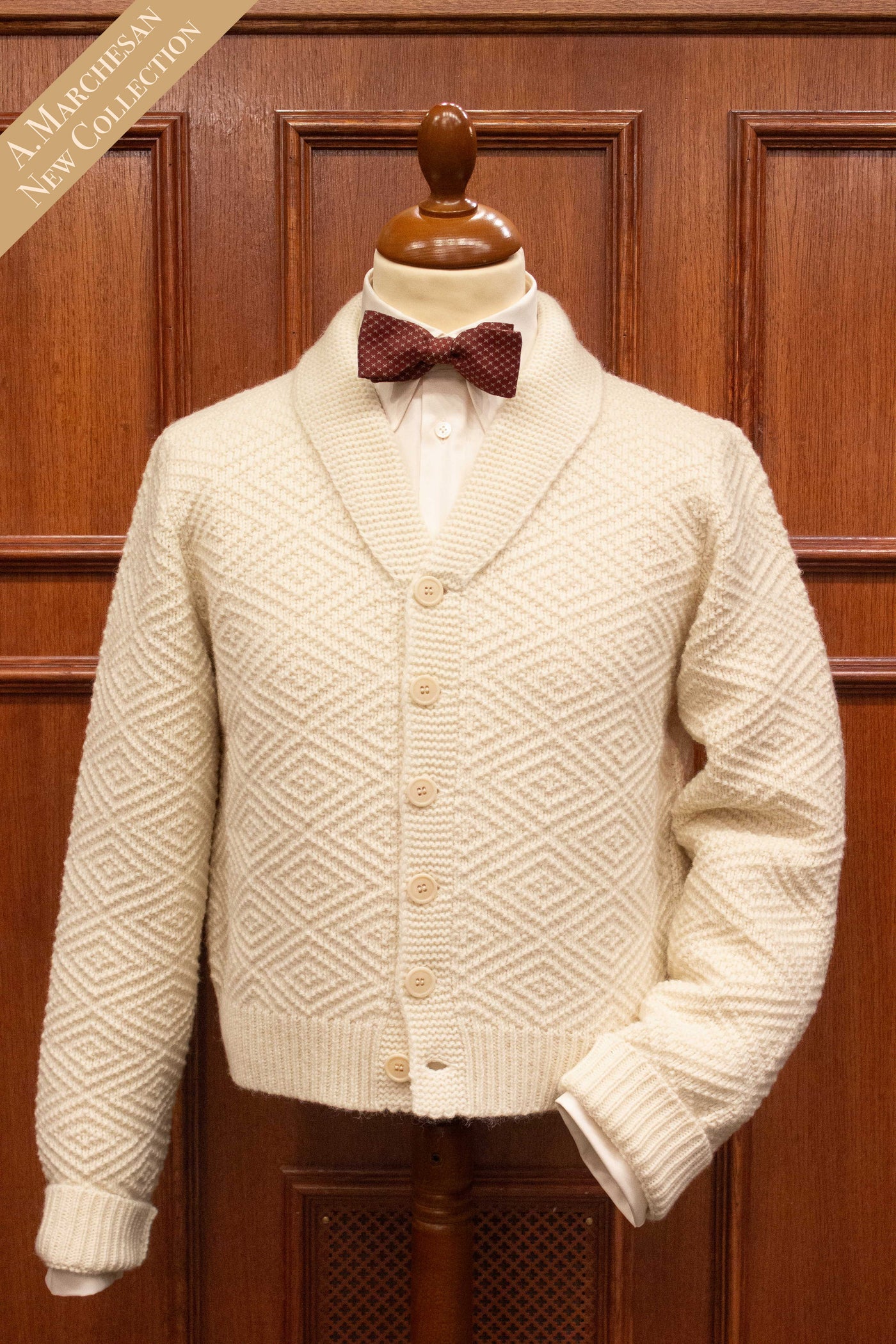 A. Marchesan "Laggarsvik" knitted shawl collar wool cardigan ivory