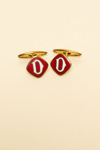 1930S DEADSTOCK ENAMELED BRASS CUFFLINKS WITH VARIOUS LETTERS