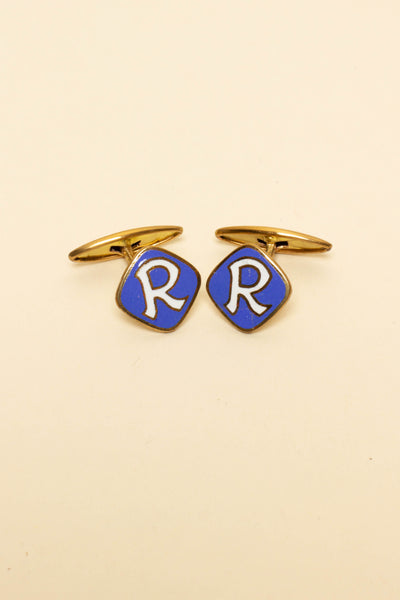 1930S DEADSTOCK ENAMELED BRASS CUFFLINKS WITH VARIOUS LETTERS
