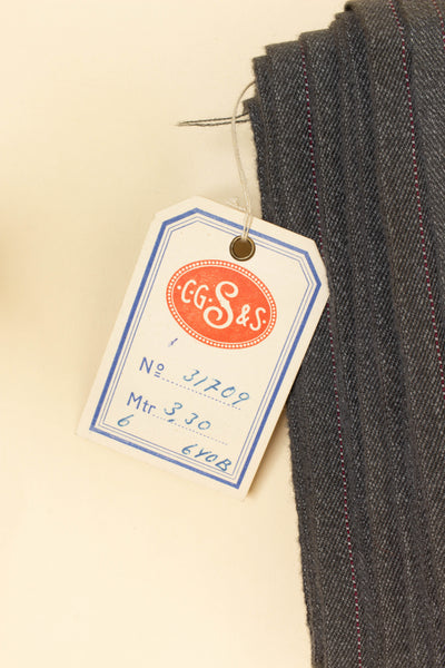 1930s/1940s mid grey striped suiting fabric. Width 156 cm