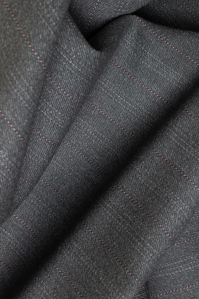 1930s/1940s mid grey striped suiting fabric. Width 156 cm